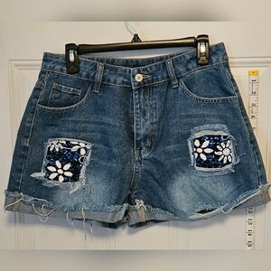 Unknown Denim Shorts with Floral Patchwork